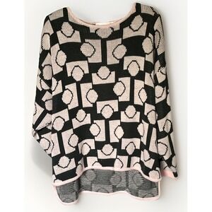 Vintage 80s/90s Women's Knit Geo Sweater Pastel Pink/Grey High Low Hem Sz Medium